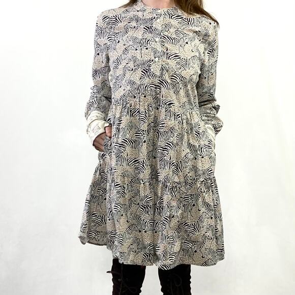 J. Crew Zebra Safari Animal Print Tiered Pocket Dress Sz S - Picture 1 of 8